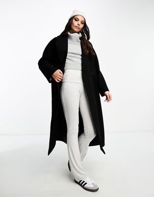 Miss Selfridge belted wrap maxi coat in black