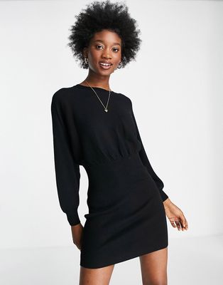 Miss Selfridge black fitted waist knit mini dress - BLACK