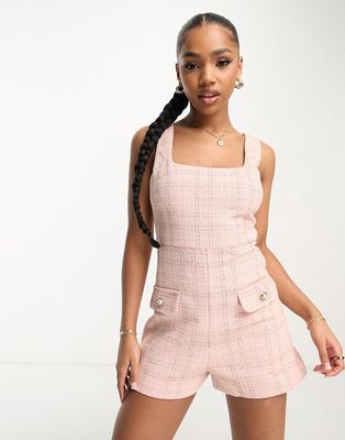 Miss Selfridge boucle check romper in pink check - part of a set