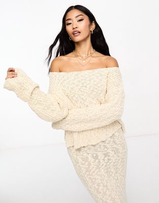 Miss Selfridge boucle textured slouchy knit sweater in beige - part of a set-Neutral