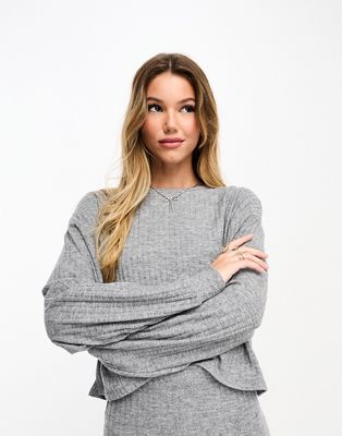 Miss Selfridge brushed cozy rib long sleeve top in gray - part of a set