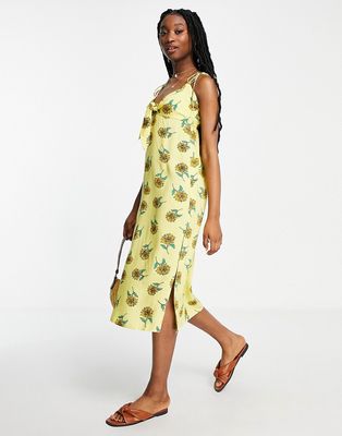 Miss Selfridge bunny tie slip midi dress in yellow sunflower print - YELLOW