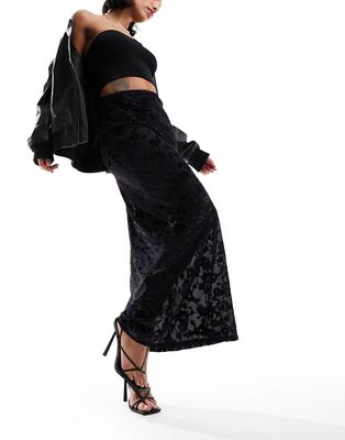 Miss Selfridge burnout mid rise maxi skirt in black