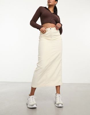 Miss Selfridge cord maxi skirt in ecru-White