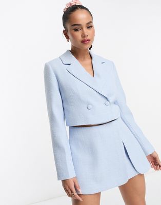 Miss Selfridge cropped double breasted blazer in light blue boucle - part of a set