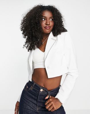 Miss Selfridge crystal trim crop blazer in white - part of a set
