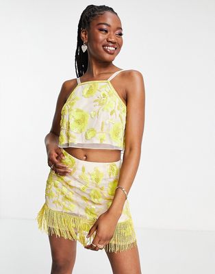 Miss Selfridge embellished floral cami top in yellow