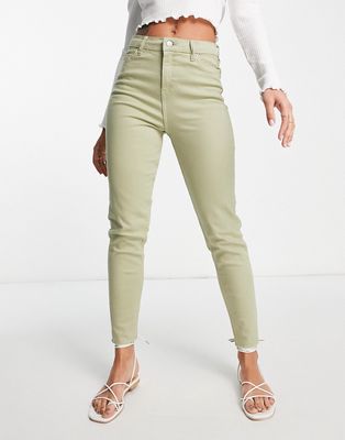 Miss Selfridge Emily high rise skinny jeans in khaki-Green