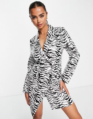 Miss Selfridge faux leather blazer dress in zebra print-Multi