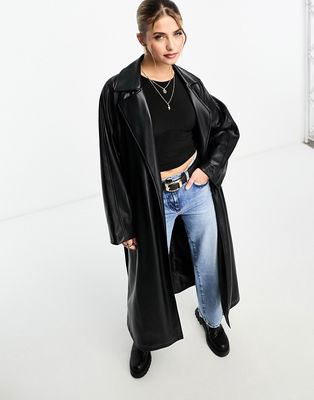 Miss Selfridge faux leather trench coat in black