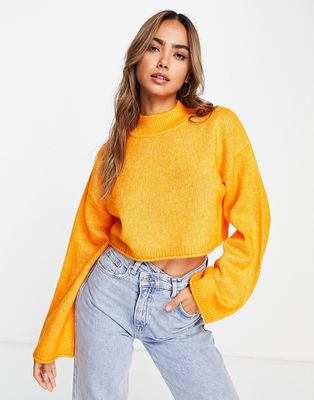 Miss Selfridge funnel batwing crop sweater in orange