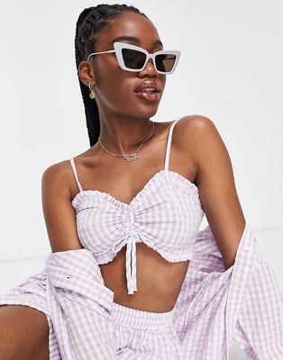 Miss Selfridge gingham strappy crop top in lilac - part of a set-Purple