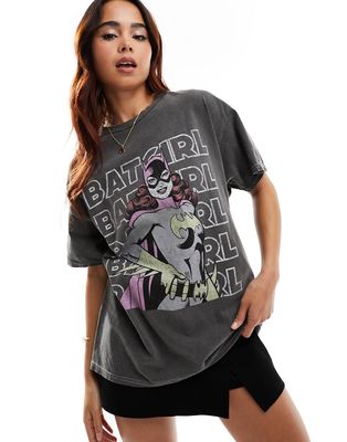 Miss Selfridge Halloween Batgirl licensing oversized t-shirt in washed charcoal-Gray
