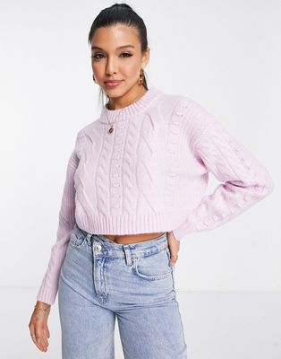 Miss Selfridge heritage chunky cable sweater in lilac-Purple