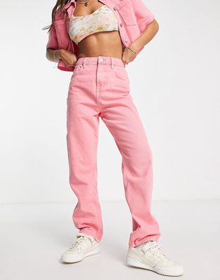 Miss Selfridge high rise relaxed dad jeans in pink