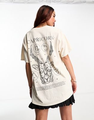 Miss Selfridge horoscope Capricorn oversized T-shirt in ecru-White