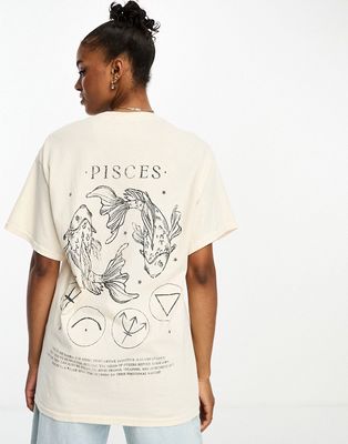 Miss Selfridge horoscope pisces oversized T-shirt in ecru-White