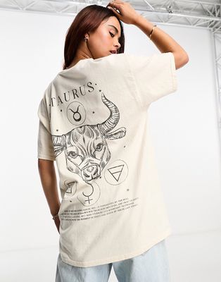 Miss Selfridge horoscope Taurus oversized T-shirt in ecru-White