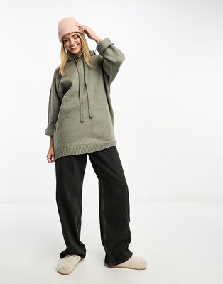 Miss Selfridge knit oversized longline hoodie in charcoal heather-Gray