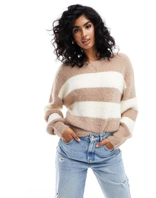 Miss Selfridge lash striped sweater in oatmeal-Neutral