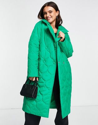 Miss Selfridge longline puffer coat in bright green