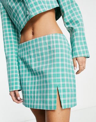 Miss Selfridge low rise check mini skirt with slit detail in green - part of a set