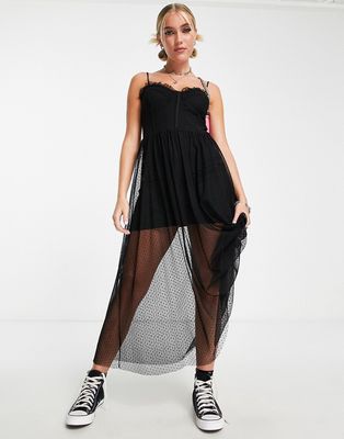 Miss Selfridge mesh corset midi in black