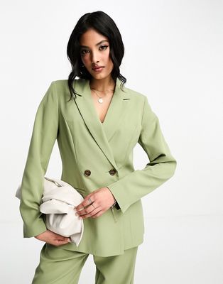 Miss Selfridge oversized double breasted blazer in khaki-Green
