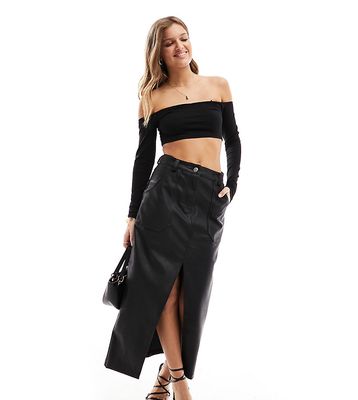 Miss Selfridge Petite faux leather maxi skirt in black