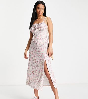 Miss Selfridge Petite gathered bust midi slip dress in floral ditsy-Multi
