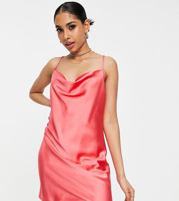 Miss Selfridge Petite going out satin slip dress in berry-Pink