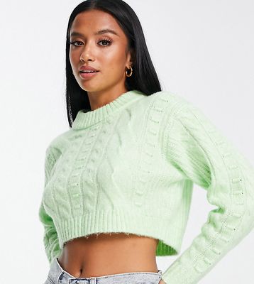 Miss Selfridge Petite heritage chunky cable sweater in green