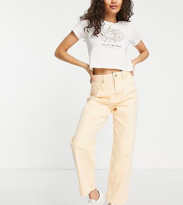 Miss Selfridge Petite high rise relaxed dad jeans in apricot-Orange
