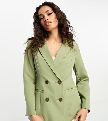 Miss Selfridge Petite oversized double breasted blazer in khaki-Green