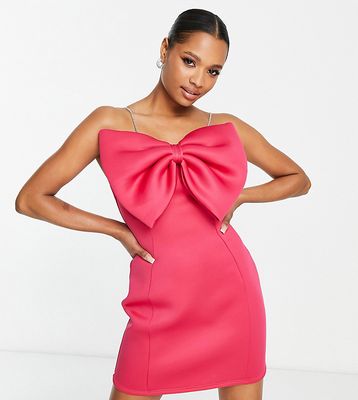 Miss Selfridge Petite scuba oversized bow mini dress in hot pink