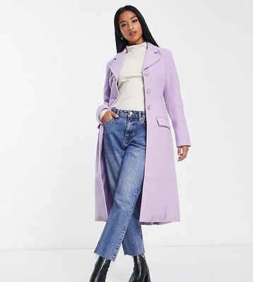 Miss Selfridge Petite sculpted maxi coat with diamante button in lilac-No color