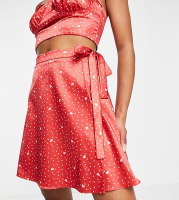 Miss Selfridge Petite tie wrap mini skirt in heart print - part of a set-Multi