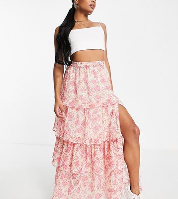 Miss Selfridge Petite tiered chiffon ruffle maxi skirt in floral-Multi