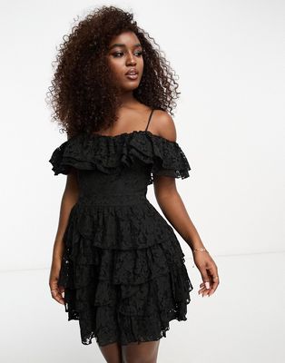 Miss Selfridge Rara lace strappy mini dress in black