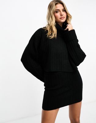 Miss Selfridge rib chunky cowl neck sweater in black - part of a set