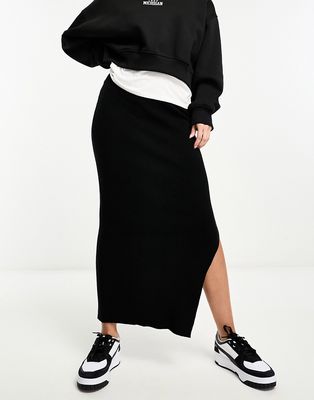 Miss Selfridge ribbed knit midi skirt in black
