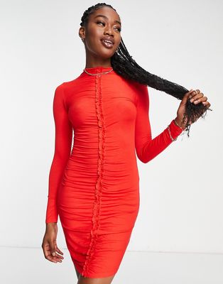 Miss Selfridge ruched front mini dress in red