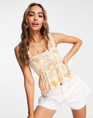 Miss Selfridge shirred frill strap cami top in handpainted floral-Multi