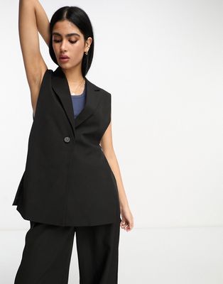 Miss Selfridge sleeveless oversized blazer with side splits - part of a set-Black