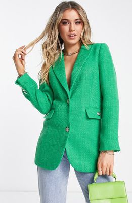 Miss Selfridge Slubbed Tweed Blazer in Mid Green