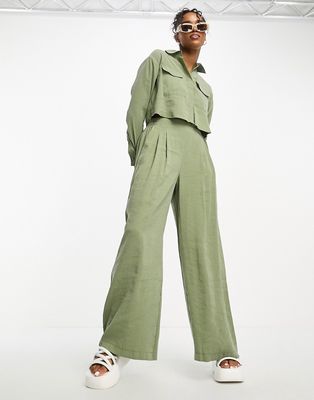 Miss Selfridge soft touch wide leg pants in khaki - part of a set-Green