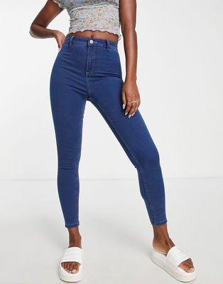 Miss Selfridge Steffi super high waist skinny jean in midwash blue