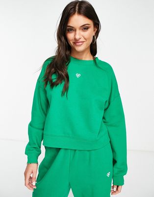Miss Selfridge sweatshirt in green with heart embroidery - part of a set
