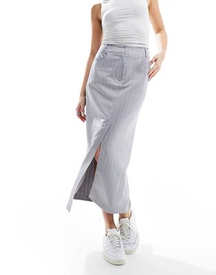 Miss Selfridge tailored maxi skirt in gray pinstripe-Multi