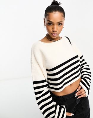 Miss Selfridge thin stripe crop knit sweater in black stripe-Multi